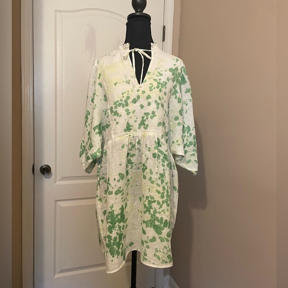 STARK X  Linen Tie Dye Tunic Mini Dress V-Neck Resort Beach Size XS Oversized - Picture 1 of 11